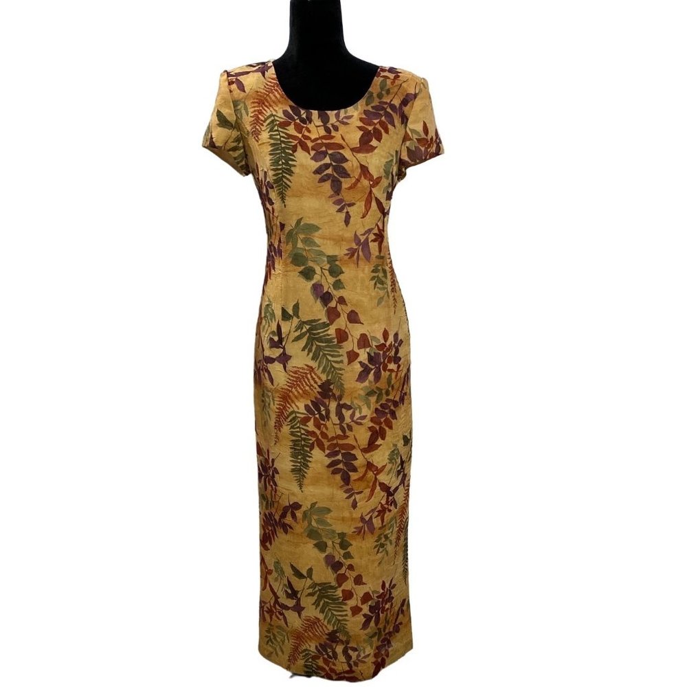 Virgo II 10 VTG Long Dress Amber Crinkle Fabric Purple Floral 100% Polyester